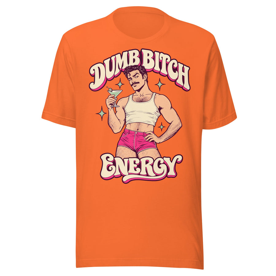 Dumb Bitch Energy Sunburst T-Shirt in Orange, front view